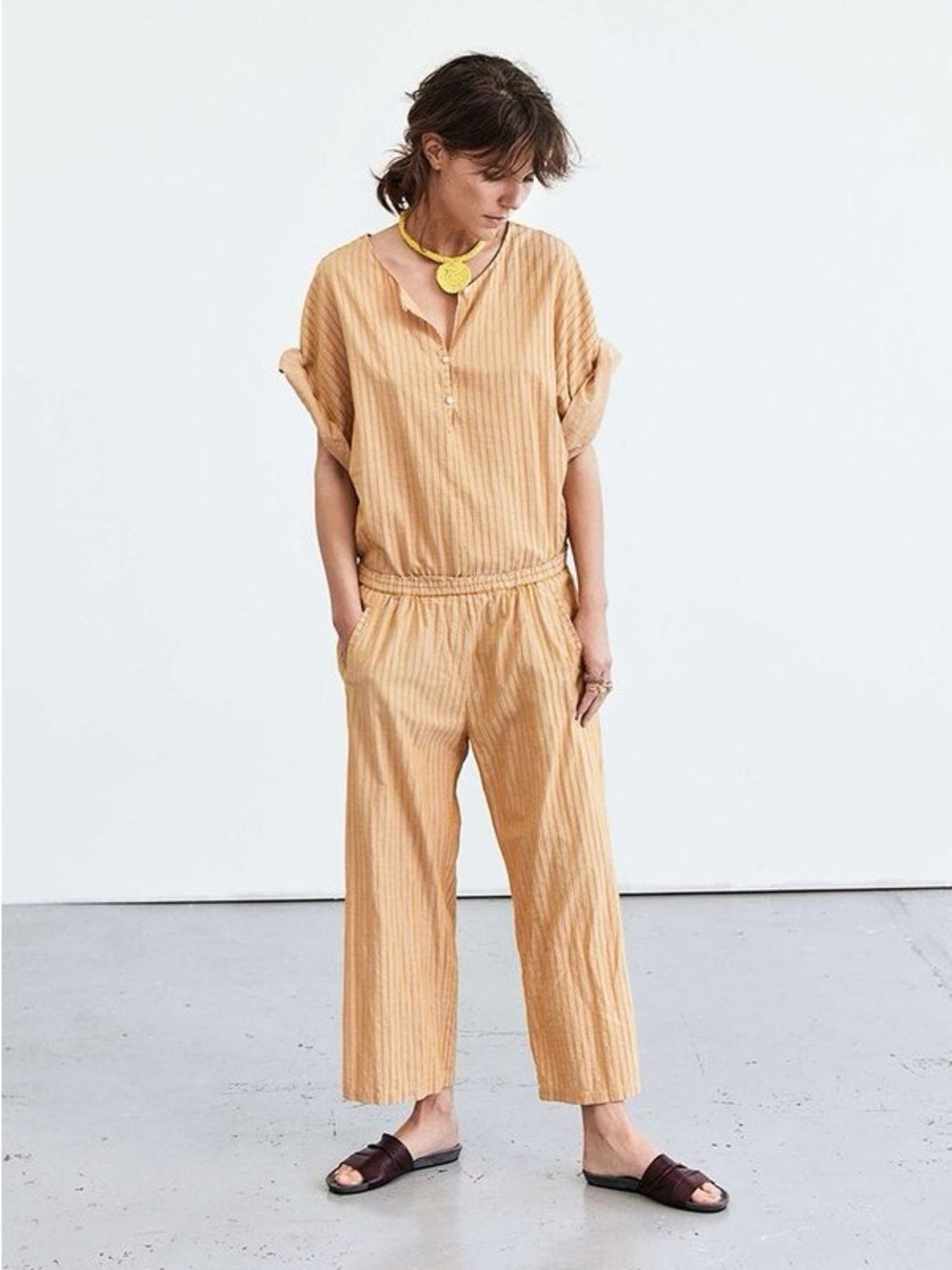 Humanoid Maisy Jumpsuit 100% Cotton Jumpsuit Textured Honey Striped Sz S
